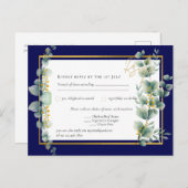 Carte Postale MARINE BLUE OR Vert vert Eucalyptus Mariage RSVP (Devant / Derrière)