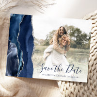 Marine Blue Silver Agate Photo personnalisée Enreg