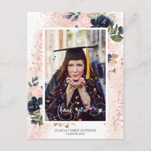 Carte Postale Marine Blush Floral Graduation Merci photo