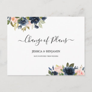 Carte Postale Marine Blush Floral Reporté Script Changement de p