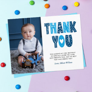 Carte postale marine et bleu 1er Merci anniversair