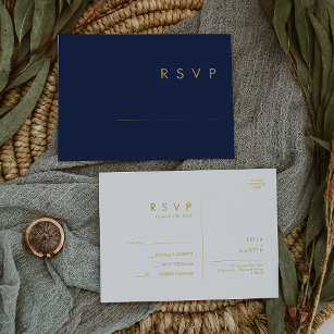 Carte Postale Marine minimaliste moderne bleu   Gold Wedding RSV