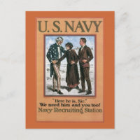 Marine vintage Il est ici, Monsieur, poster de rec