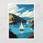 Carte Postale Marlborough Sounds Art illustration de voyage vint (Devant)
