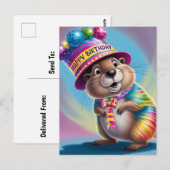 Carte Postale marmotte psychédélique colorée (Devant / Derrière)