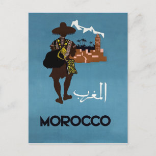 Carte Postale Maroc, l'homme va à la ville, illustration