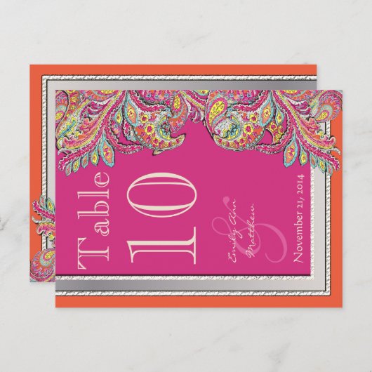 Carte Postale Marocain Tangerine & Fuchsia Mariage Numéro de tab (Devant / Derrière)