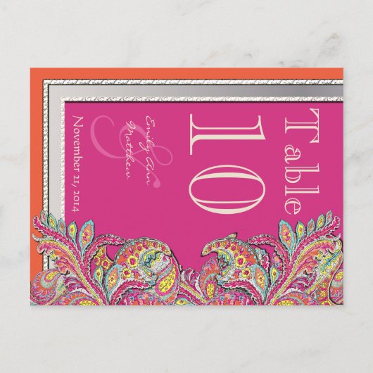 Carte Postale Marocain Tangerine & Fuchsia Mariage Numéro de tab (Dos)