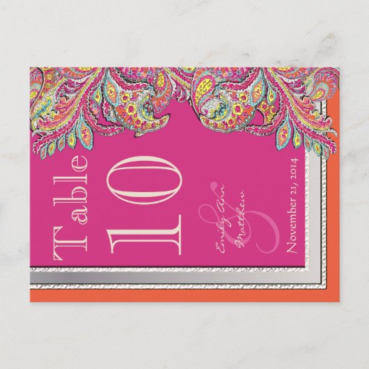Carte Postale Marocain Tangerine & Fuchsia Mariage Numéro de tab (Devant)