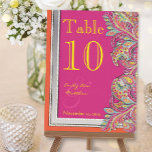 Carte Postale Marocain Tangerine & Fuchsia Mariage Numéro de tab<br><div class="desc">Accents d'argent Fuchsia rose,  orange Tangerine,  moutarde jaune et belle Aqua Peacock Mariage Tabletop Signes également correspond à ma carte d'anniversaire 40e. Il suffit de modifier légèrement le texte pour l'adapter à l'occasion spéciale.</div>