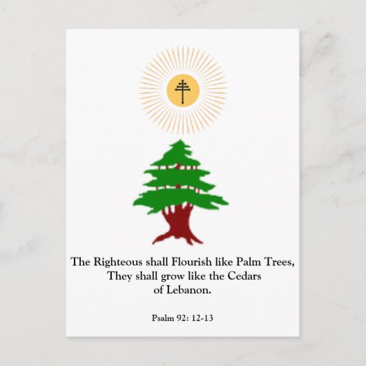 Carte postale maronite du cèdre du Liban Psaume 92 (Devant)