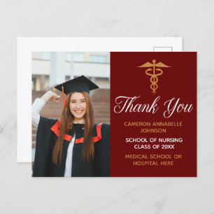 Carte Postale Maroon Gold Graduation Photo Merci Médicale