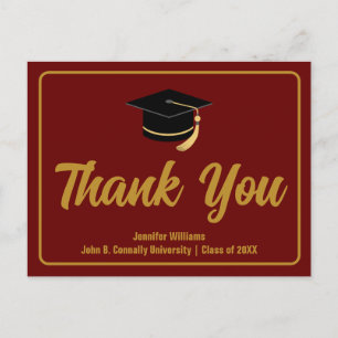 Carte Postale Maroon Gold Graduation Typographie Merci