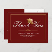 Carte Postale Maroon Gold White Script Graduation Thank You (Devant / Derrière)