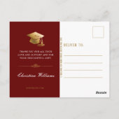 Carte Postale Maroon Gold White Script Graduation Thank You (Dos)