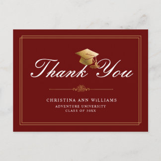Carte Postale Maroon Gold White Script Graduation Thank You