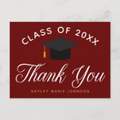 Carte Postale Maroon Graduation Monogramme Graduate Merci (Devant)