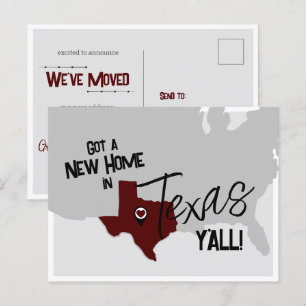 Carte Postale Maroon New Home au Texas Y'all Moving