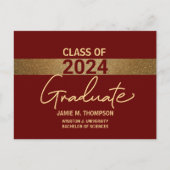 Carte Postale Maroon Red Gold Class 2024 University Graduation (Devant)