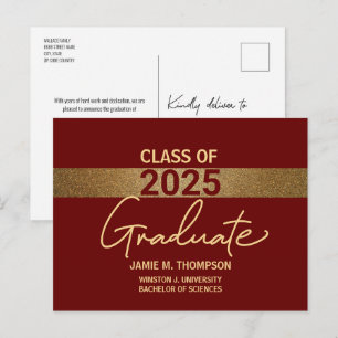 Carte Postale Maroon Red Gold Class 2025 University Graduation