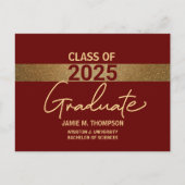 Carte Postale Maroon Red Gold Class 2025 University Graduation (Devant)