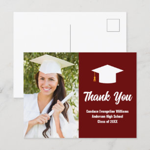 Carte Postale Maroon White Graduation Photo Merci personnalisé
