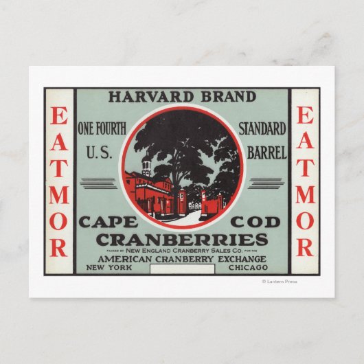 Carte Postale Marque Cape Cod Harvard Eatmor Cranberries (Devant)