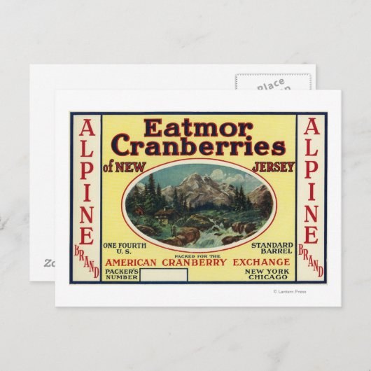 Carte Postale Marque Étiquette de la marque Eatmor Cranberries (Devant / Derrière)