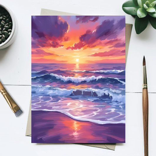 Carte Postale Marque violette | Violet Sunset Ocean Waves Peint
