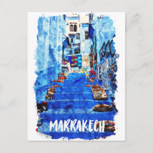 Carte Postale Marrakech coloré Architecture aquarelle Maroc