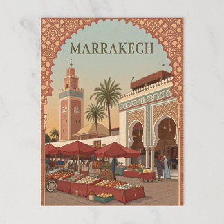 Carte Postale Marrakech Marché et Arches Vintage