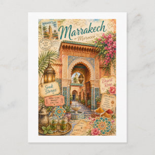Carte Postale Marrakech Maroc Collage de voyage vintage