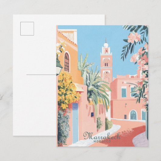 Carte Postale Marrakech Maroc Gouache Illustration Voyage (Devant / Derrière)