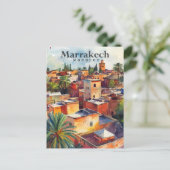 Carte Postale Marrakech Maroc Peinture Aquarelle Voyage (Debout devant)