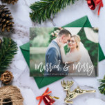 Carte Postale MARRIED | rudding announcement<br><div class="desc">card design with a photo of the bride and elegant white brush typographiy The text and colors be personalized.</div>
