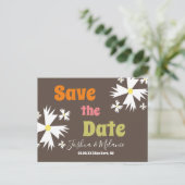 Carte postale marron florale groovy Save the Date (Debout devant)
