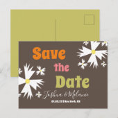 Carte postale marron florale groovy Save the Date (Devant / Derrière)