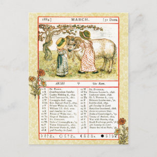 Carte Postale Mars 1884 Almanac.  Aries, Le Bélier