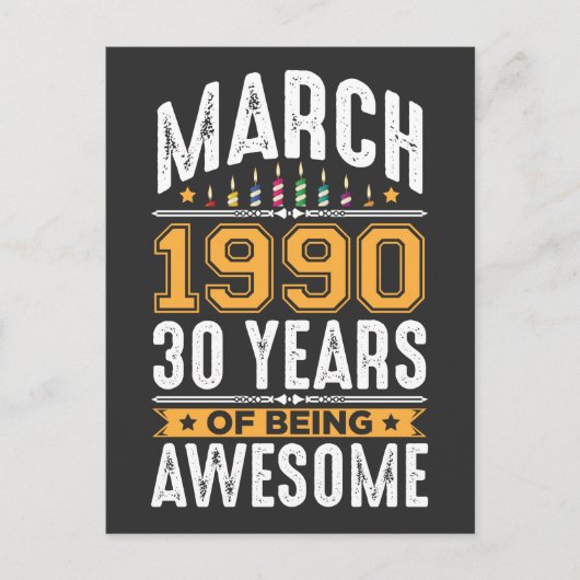 Carte Postale Mars 1990 30 Ans Fête d'anniversaire 30 ans (Devant)