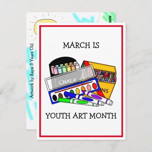 Carte Postale Mars est le Mois de l'art jeunesse | Ajouter l'art (Devant / Derrière)