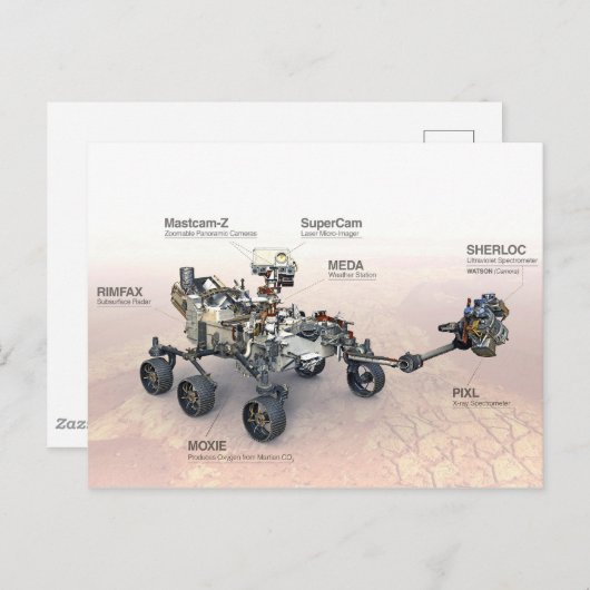 Carte Postale Mars La Persévérance Rover Avec Instruments (Devant / Derrière)