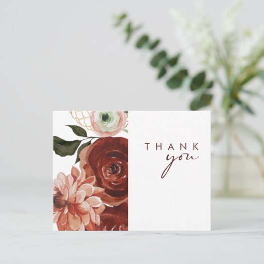 Carte Postale Marsala Automne Floral | Remerciement Mariage Blan (Debout devant)