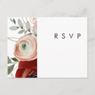 Carte Postale Marsala Autumn Floral   White Wedding RSVP