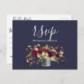 Carte Postale Marsala et Roses d'ivoire | Navy RSVP (Devant / Derrière)