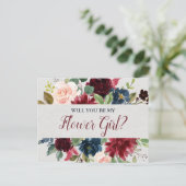 Carte Postale Marsala & Navy Floral Flower Proposition de fille (Debout devant)