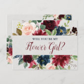 Carte Postale Marsala & Navy Floral Flower Proposition de fille (Devant / Derrière)