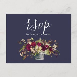 Carte Postale Marsala & Roses aquarelles ivoire   RSVP marine