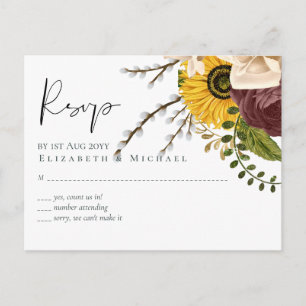 Carte Postale Marsala Roses Sunflowers Budget Mariage pas cher