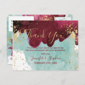 Carte Postale Marsala Rouge Turquoise Aquarelle or Merci de spla (Devant / Derrière)