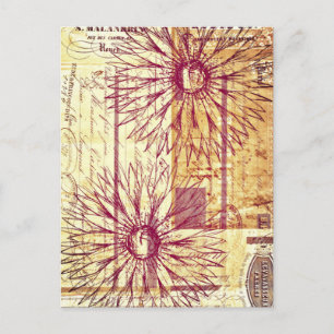 Carte Postale Marsala Vin Vintage Typographie Française Fleurs
